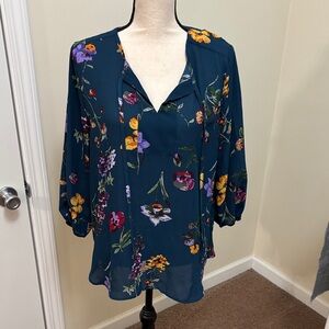 West Kei Floral Blouse - Teal and Multicolor size Large